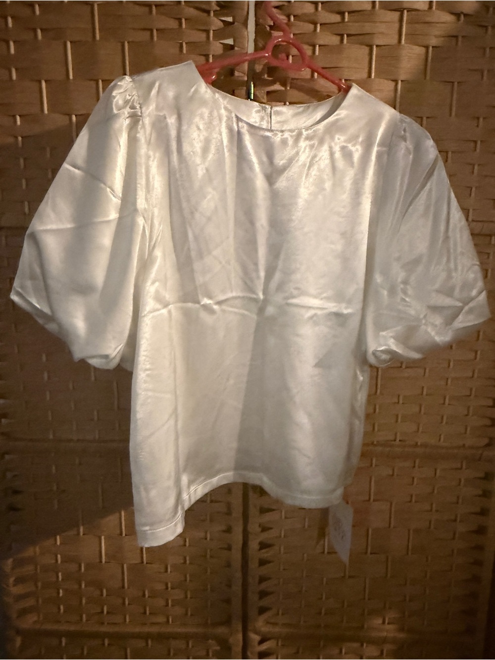 Girls' White Satin Puff-Sleeve Top